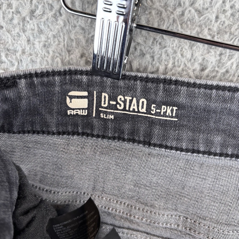 G-Star Raw Jean Men 34x32 Faded Black Denim D-Staq 5-Pkt Pocket Slim Fit Stretch View 3